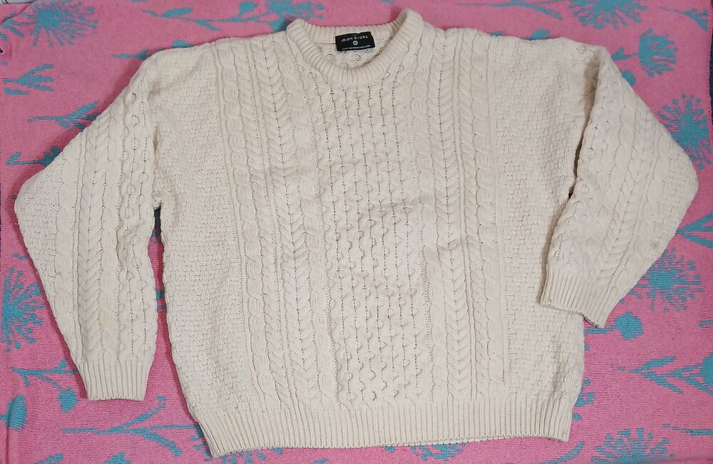 The Irish store womens xlarge chunky cable knit cream sweater fisherman